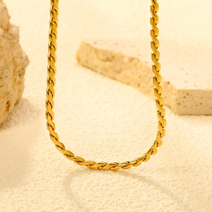 Collier Chaîne Corde En Acier Inoxydable Plaqué Or 18K Maillons Torsadés Minimaliste Pour Femme