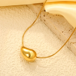 Teardrop Pendant Necklace Stainless Steel High Polish Snake Chain Bean Shape Minimalist Jewelry For Women