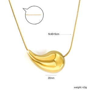 Gold plated stainless steel snake chain necklace with 20mm bean pendant for women