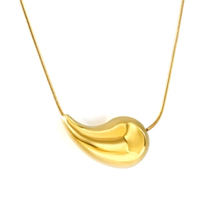 Polished 18K gold plated teardrop pendant necklace with a sleek snake chain for women