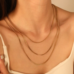 Three-layer gold plated stainless steel curb chain necklace set for women layering style