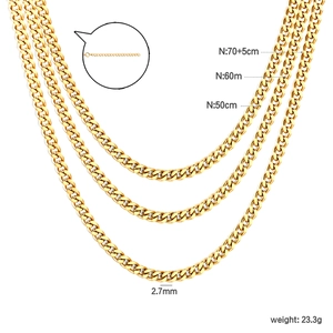 Three-layer gold stainless steel curb chain necklaces in 50cm, 60cm, and 75cm lengths