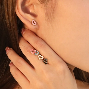 Stainless Steel Hollow Heart Stud Earrings Colorful Enamel Drip Oil Earrings For Women Sweet Minimalist Daily Jewelry Gift