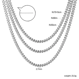Detail of 2.7mm silver stainless steel layering chains with length options and clasp