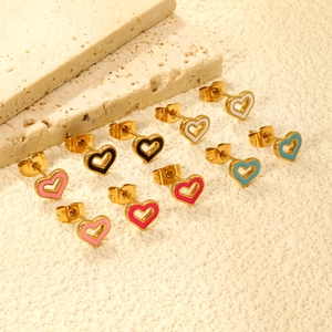 5-piece colorful enamel heart stud earring set in gold stainless steel finish
