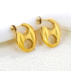 Boucles d'oreilles géométriques évidées en acier inoxydable plaqué or 18 carats pour femme