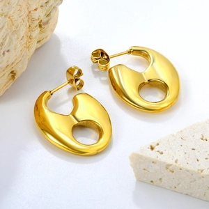 Boucles d'oreilles géométriques minimalistes en acier inoxydable plaqué or 18k ovales