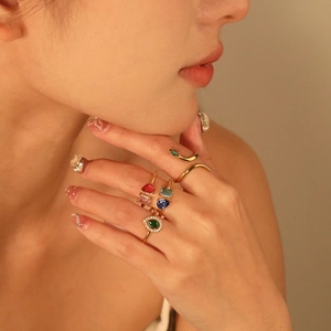 Stainless Steel Snake Open Ring For Women With Zircon Inlay French Retro Adjustable Finger Jewelry Light Luxury