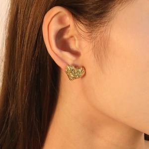 18k gold plated stainless steel heart earrings with textured vintage crinkle pattern