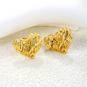 Lava texture heart stud earrings in 18k gold plated stainless steel for women