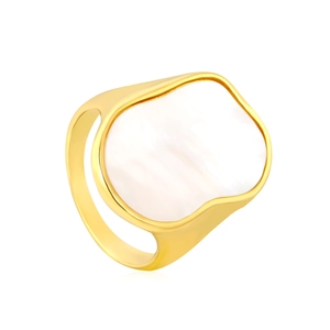 French style 18K gold irregular geometric ring with white iridescent shell inlay