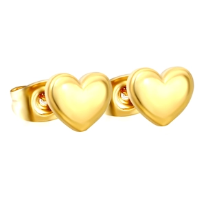 Polished 18K gold plated heart stud earrings with secure butterfly backings for women