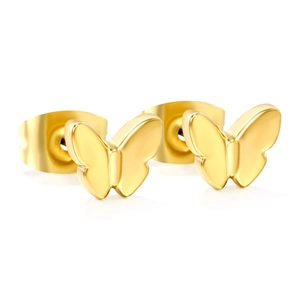 Minimalist 18K gold plated stainless steel butterfly stud earrings with reflective finish