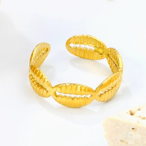 18K gold plated ocean-style geometric shell chain link open ring for women