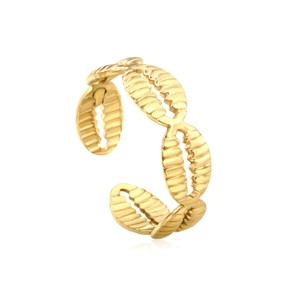 Marine style 18K gold-plated stainless steel ring with 4 connected sea shells