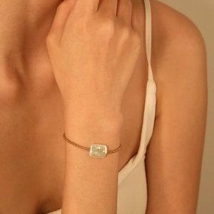 Geometric Rectangle Faux Artificial Pearl Bracelet Gold Plated Stainless Steel Beaded Chain Jewelry For Women Light Luxury