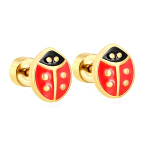 Boucles d'oreilles coccinelle mignonnes en acier inoxydable plaqué or 18K
