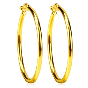 Close-up of polished golden hoop earrings with 2mm thickness and smooth metal texture