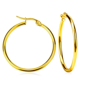 Polished gold stainless steel oversized hoop earrings with click-top closure for women