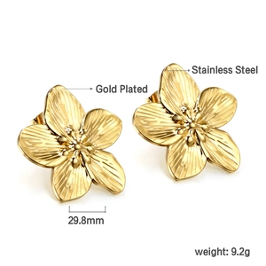 Boucles d'oreilles fleurs en acier inoxydable doré brossé de 29,8 mm pour femme