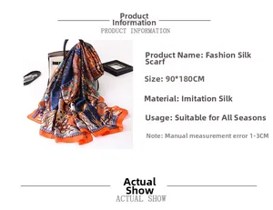 Detail of silk-like printed shawl 90x180cm in orange and blue bohemian style print