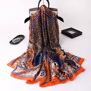Vintage Artistic Print Scarf Shawl Women Large Satin Polyester Faux Satin Tree Of Life Floral Elegant Fashion Accessories