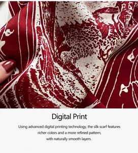 Detail of silk scarf showing vintage horse digital print and smooth satin texture