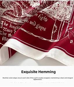 Close-up of red and white silk scarf showing high-quality machine-rolled hem detail