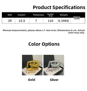 Detailed size chart and mirror finish acrylic square bag in gold and silver options