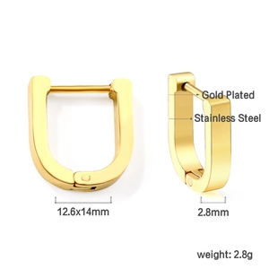 U-shaped gold plated stainless steel earring details with weight and size specifications