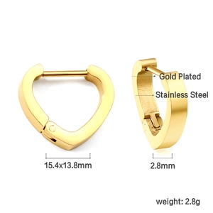 Detailed size specifications for 15.4x13.8mm gold plated stainless steel heart hoop earrings
