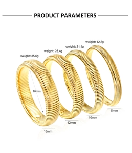 Parametri dimensionali per bracciali Tubogas in acciaio dorato in quattro larghezze
