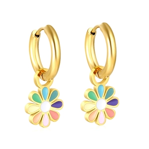 Boucles d'oreilles créoles dorées en acier inoxydable avec marguerites multicolores