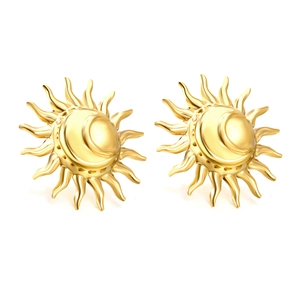 Polished gold sunburst stud earrings with radial wave rays in a minimalist design