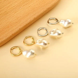 Baroque Irregular Artificial Pearl Hoop Earrings Stainless Steel 18K Gold Plated Simple Niche Elegant Style Jewelry For Women