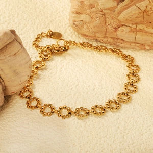 Floral Petal Ring Bracelet For Women 18K Gold Plated Stainless Steel Double Layer Woven Chain Chic Minimalist Jewelry