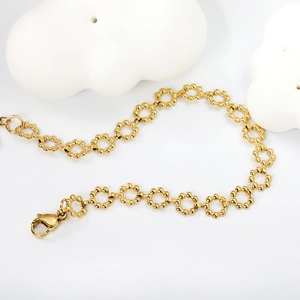 18K gold plated stainless steel seven-bead flower link bracelet for women