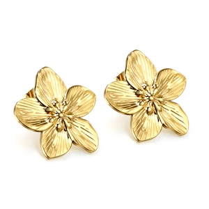 French luxury 18K gold plated stainless steel petal stud earrings with radial texture