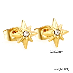 Minimalist gold stainless steel star stud earrings with zircon stone inlay for women