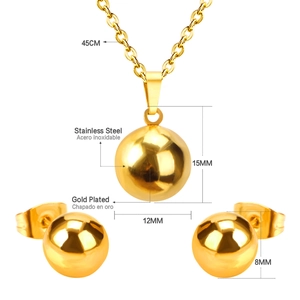 Parure bijoux en acier inoxydable doré avec collier à pendentif sphérique et boucles d'oreilles
