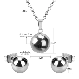 Spécifications de taille pour l'ensemble collier et boucles d'oreilles en acier inoxydable
