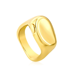 Bague chevalière minimaliste en acier inoxydable plaqué or 18K avec face ovale polie