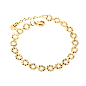 Elegant 18k gold plated stainless steel bracelet with geometric floral bead link charms