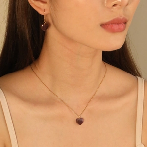 Elegant heart-shaped purple stone necklace and earrings jewelry set in gold finish