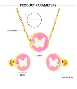 Detailed size parameters for pink butterfly enamel necklace and earrings set