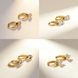 Boucles D'oreilles Créoles Minimalistes En Acier Inoxydable Plaqué Or Avec Pendentifs Géométriques En Zircone Pour Femmes