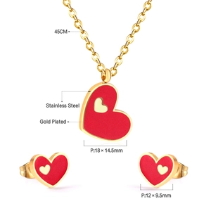 Detailed size parameters for gold-plated heart necklace and earrings jewelry set