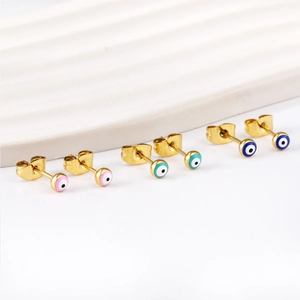 Boucles d'Oreilles Clous Mauvais Œil en Acier Inoxydable Plaqué Or Émail Design Œil Rond Bijoux Mode pour Femmes