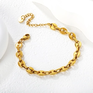 Bracelet à maillons dorés en acier inoxydable avec fermoir mousqueton pour femme