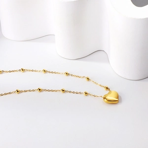 Collier Pendentif Cœur Plqué Or 18K Acier Inoxydable Chaîne À Billes Bijoux Élégants Minimalistes Pour Femmes